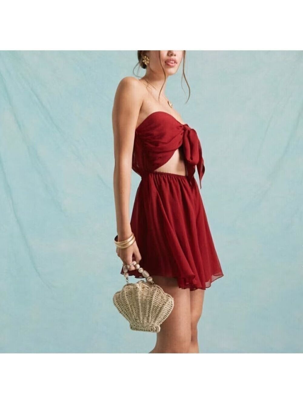 NWT Asos Miss Selfridge Beach Dobby Chiffon Tie-Front Romper S